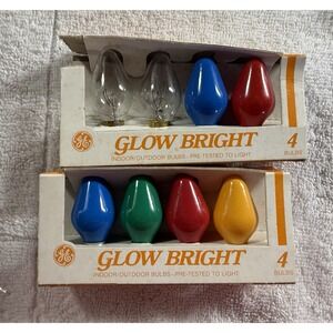 Vtg. Pair of 4-Pack Christmas Lights Lamps Candelabra Base & Glow‎ Bright Bulbs